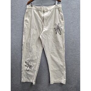 OBEY Men Pants 34 Beige Big Timer Twill Carpenter Printed Graphic Double Knee